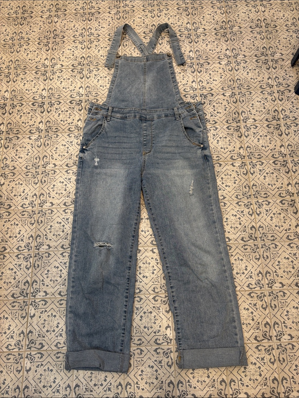 Wallflower Light Blue Distressed Denim Women’s Overalls